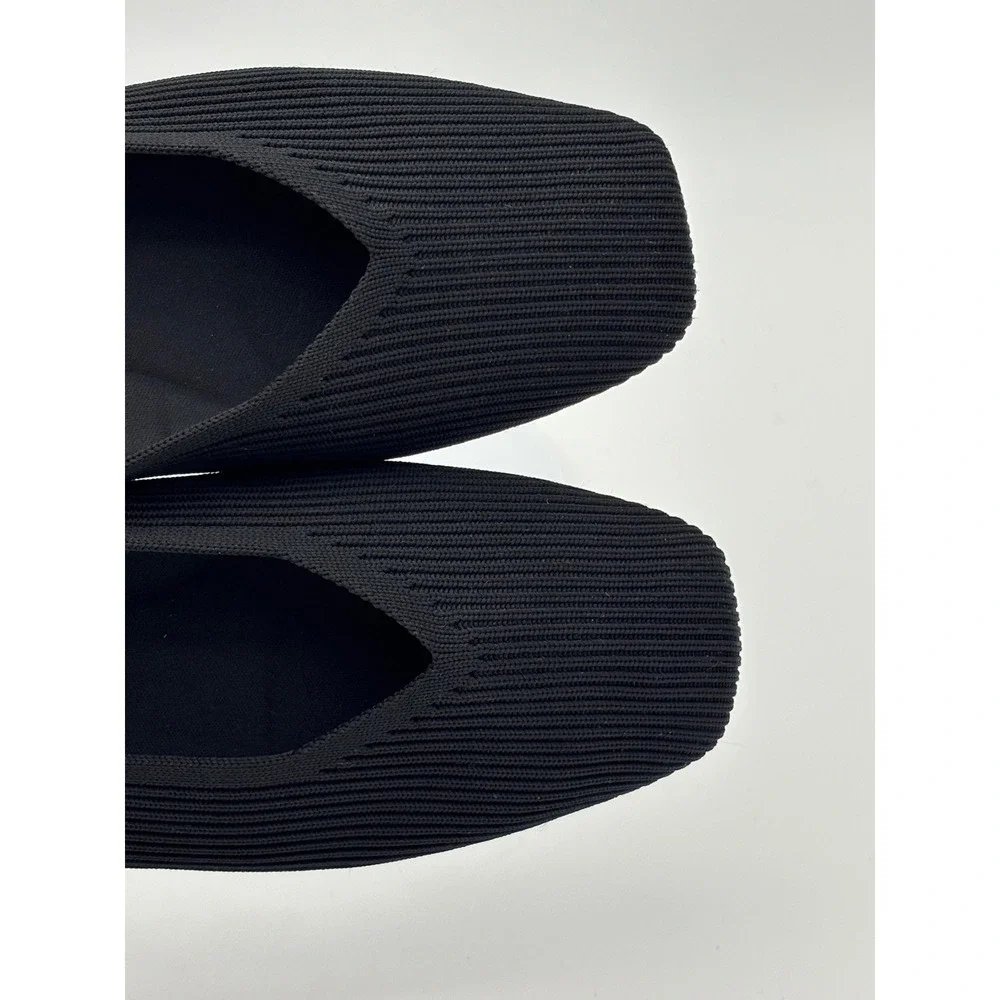 VIVIAI Black Square Toe Flat Ribbed Knit Ballet Margot 2.0 EU 41.5 Womens V Cut‎